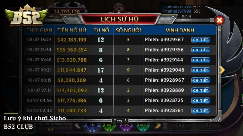 Lưu ý khi chơi Sicbo B52 CLUB