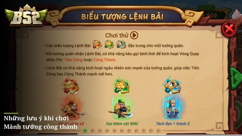 Những lưu ý khi chơi Mãnh tướng công thành