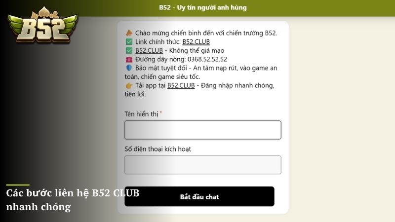 Các bước liên hệ B52 CLUB nhanh chóng